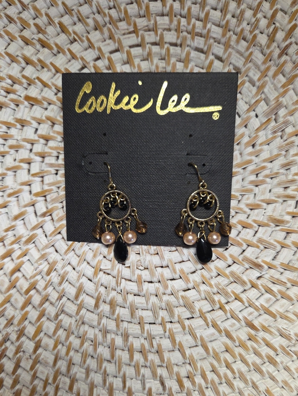 Cookie Lee Gold-Tone Filigree Dangle Earrings with Black and Pearl Drops